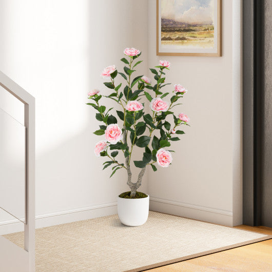 36 Inch Artificial Camellia Tree with Blooming Flower 1 Pack-Pink