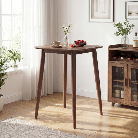 36 Inch Counter Height Bar Table Wooden High Top Pub Table with Solid Rubber Wood Legs-Walnut