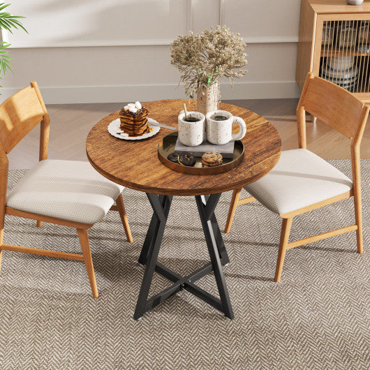36 Inch Round Dining Table with Metal Pedestal Base-Rustic Brown