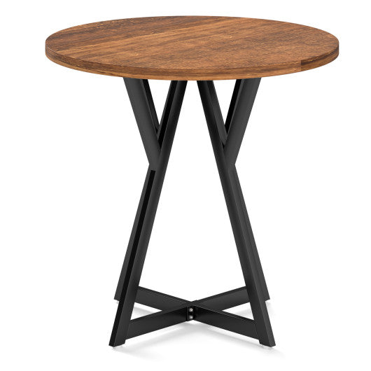 36 Inch Round Dining Table with Metal Pedestal Base-Rustic Brown