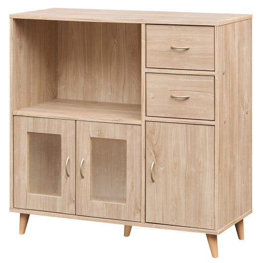 36 Inch Sideboard Buffet Cabinet with Open Compartment-Natural