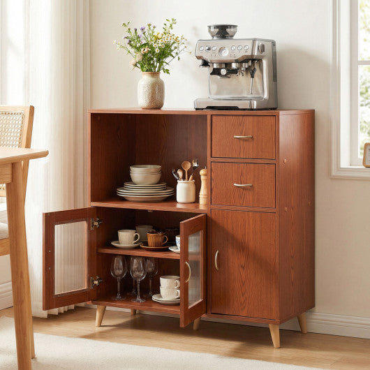 36 Inch Sideboard Buffet Cabinet with Open Compartment-Brown
