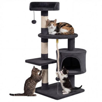 36 Inch Tall Kitten Tower with Condo and Plush Perch-Dark Gray