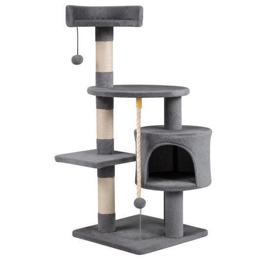 36 Inch Tall Kitten Tower with Condo and Plush Perch-Light Gray