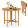 36 Inches Outdoor Folding Round Dining Table with Slatted Tabletop - Teak