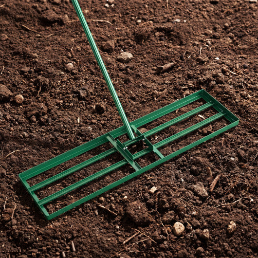 36 x 10 Inch Lawn Leveling Rake with Ergonomic Handle-Green