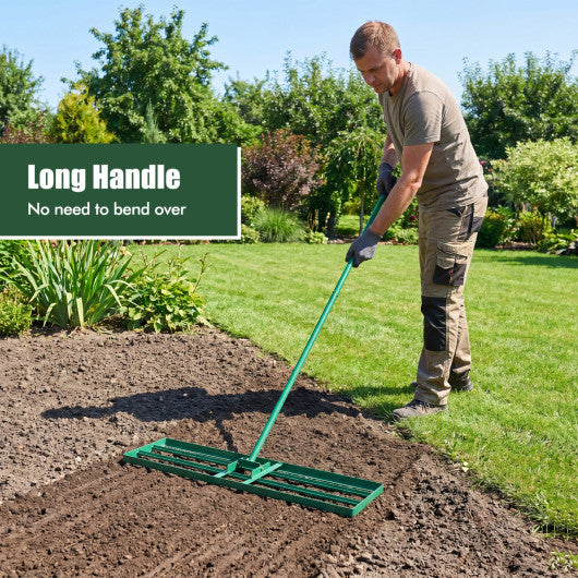 36 x 10 Inch Lawn Leveling Rake with Ergonomic Handle-Green
