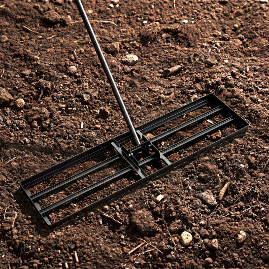 36 x 10 Inch Lawn Leveling Rake with Ergonomic Handle-Black