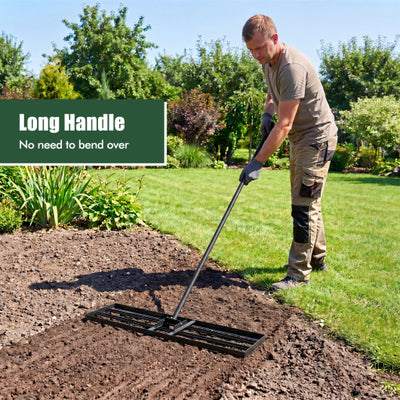 36 x 10 Inch Lawn Leveling Rake with Ergonomic Handle-Black