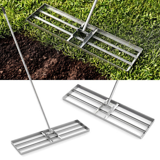 36 x 10 Inch Lawn Leveling Rake with Ergonomic Handle-Silver