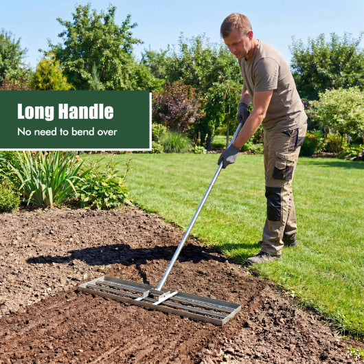 36 x 10 Inch Lawn Leveling Rake with Ergonomic Handle-Silver