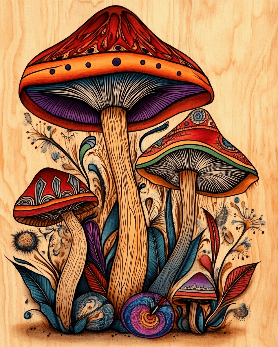 Mushroom Art Prints – 60s Psychedelic Shroom 8x10 Print with Acid Free Mat
