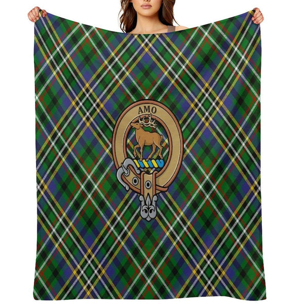 Clan Scott Crest over Green Tartan Throw Blanket