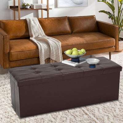 Forty Three Inches Folding Storage Ottoman Bench Brown Leather
