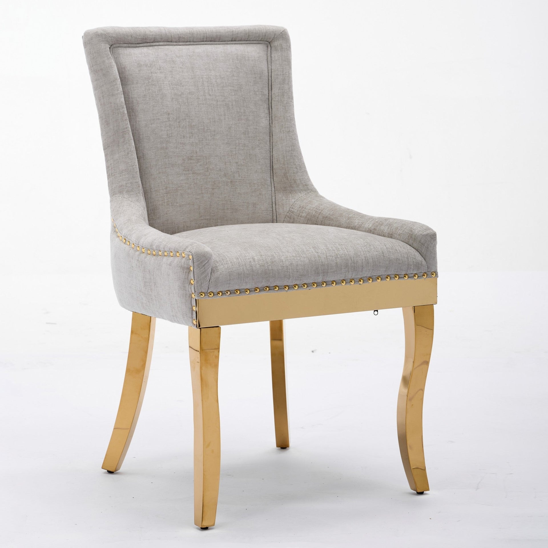 Chenille Dining Chairs Modern Style with Curved Gold-Plated Legs & Rivet Trim