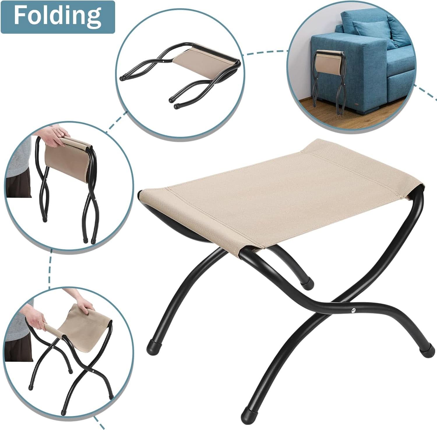 15 Inch Foldable Foot Stool Ottoman Charcoal Gray Washable