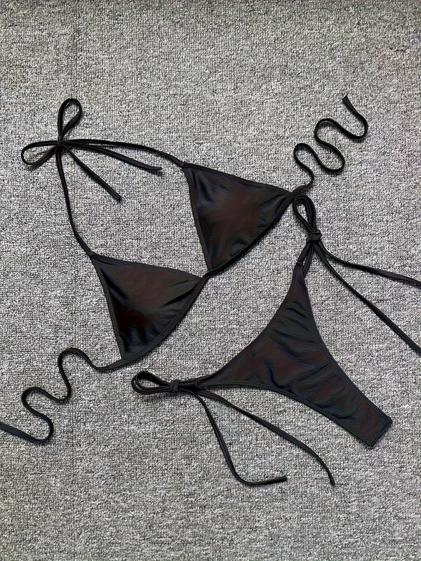 Bikini Leopard Print 2 Piece Swimsuit for Women – High Cut Lace-Up Backless Flattering Bikini Set with Halter Spaghetti Strap – Stretchy Sexy and Stylish Swimwear for Pool Beach and Summer Vacation