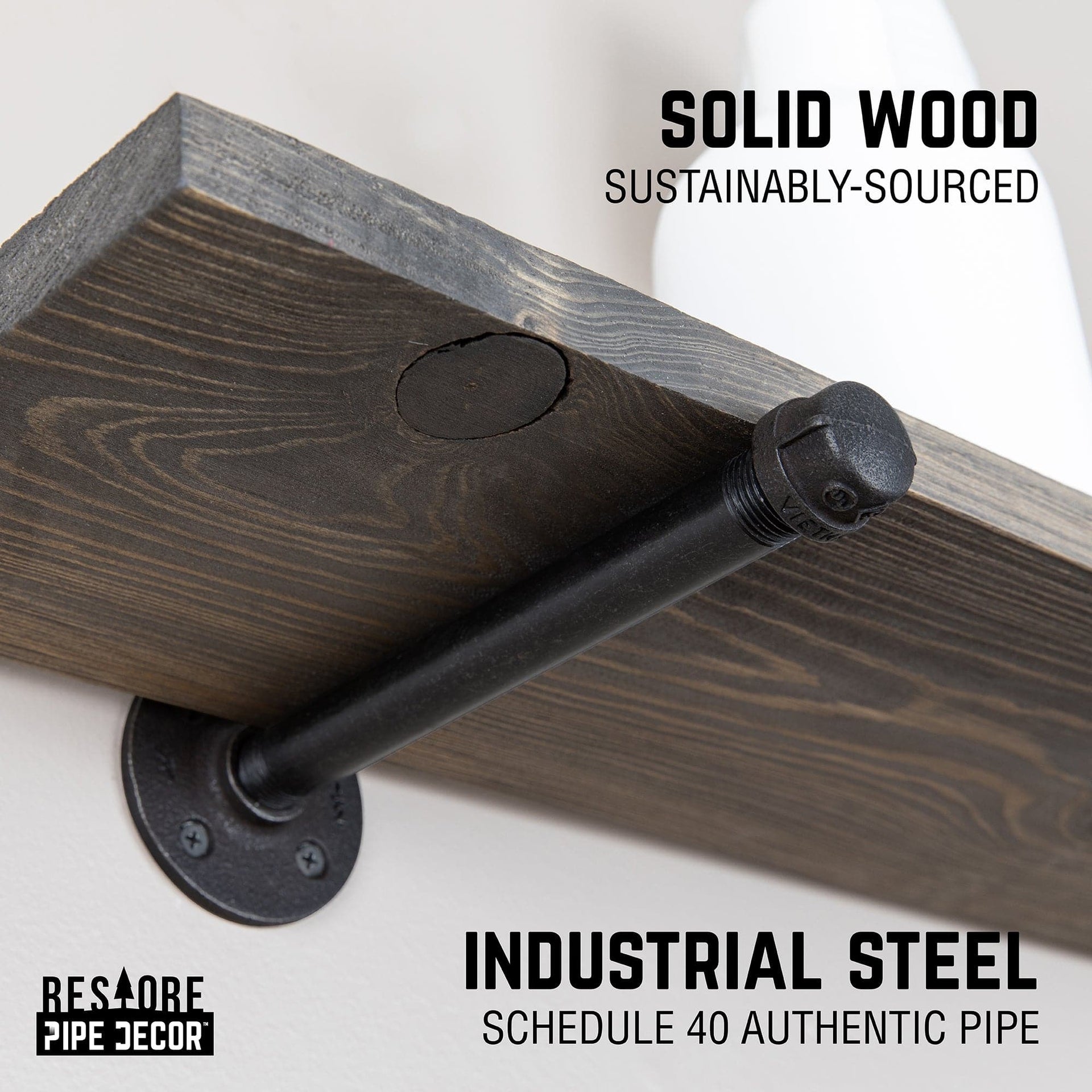RESTORE Boulder Black 36 in. Shelves with Noir Pre-finished Straight Brackets
