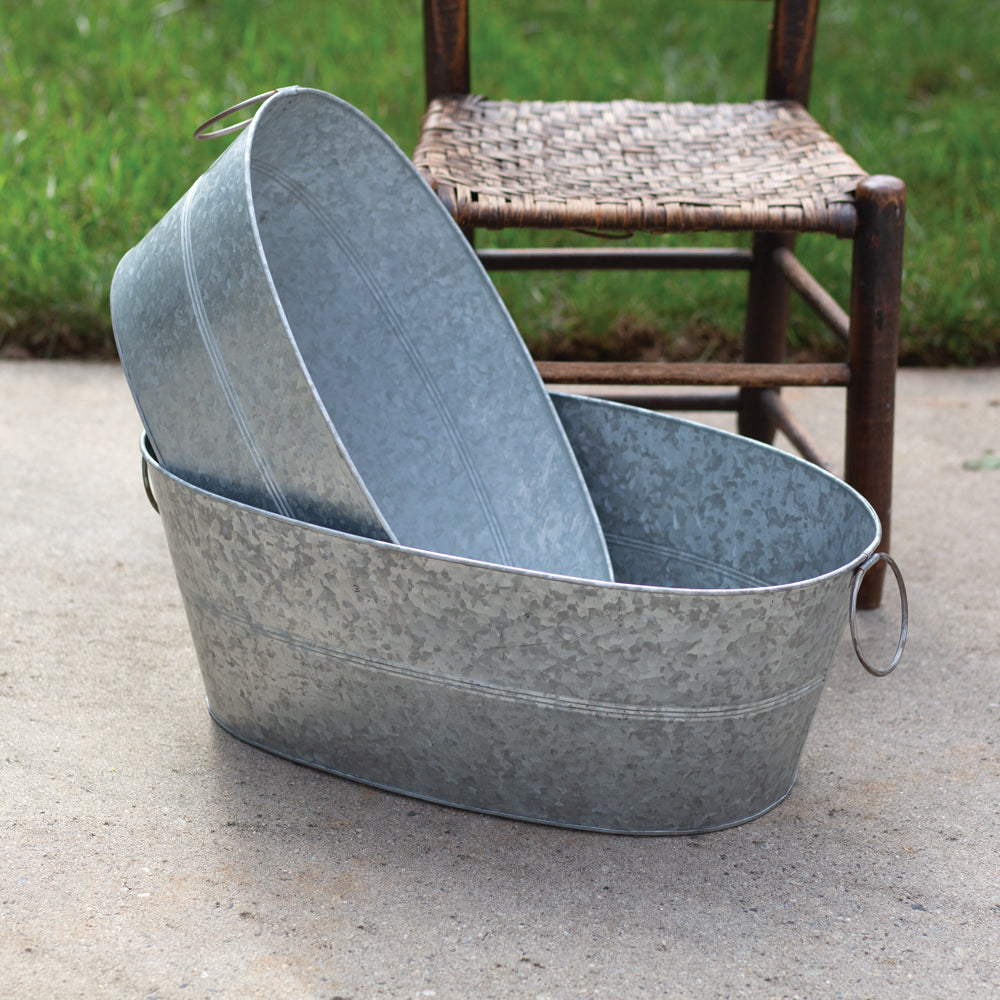 Set of Two Galvanized Washtubs