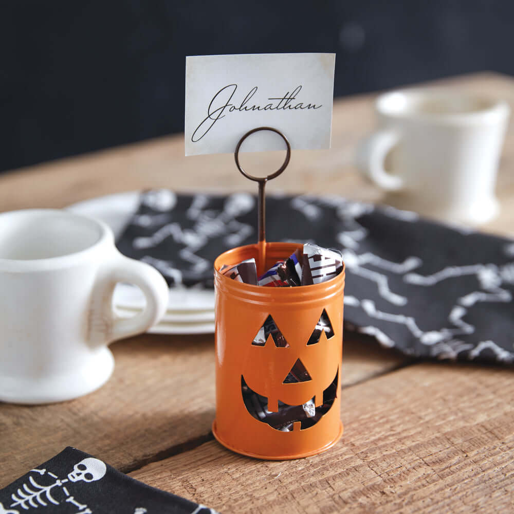 Halloween Jack-O-Lantern Metal Place Card Holder