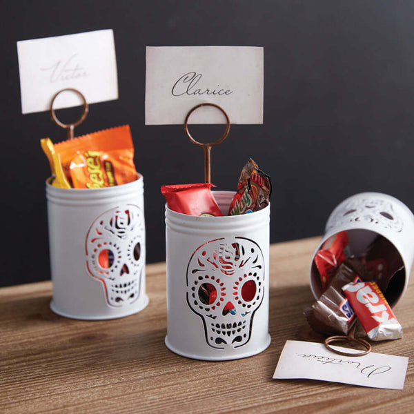 Vintage Sugar Skull Metal Place Card Holder
