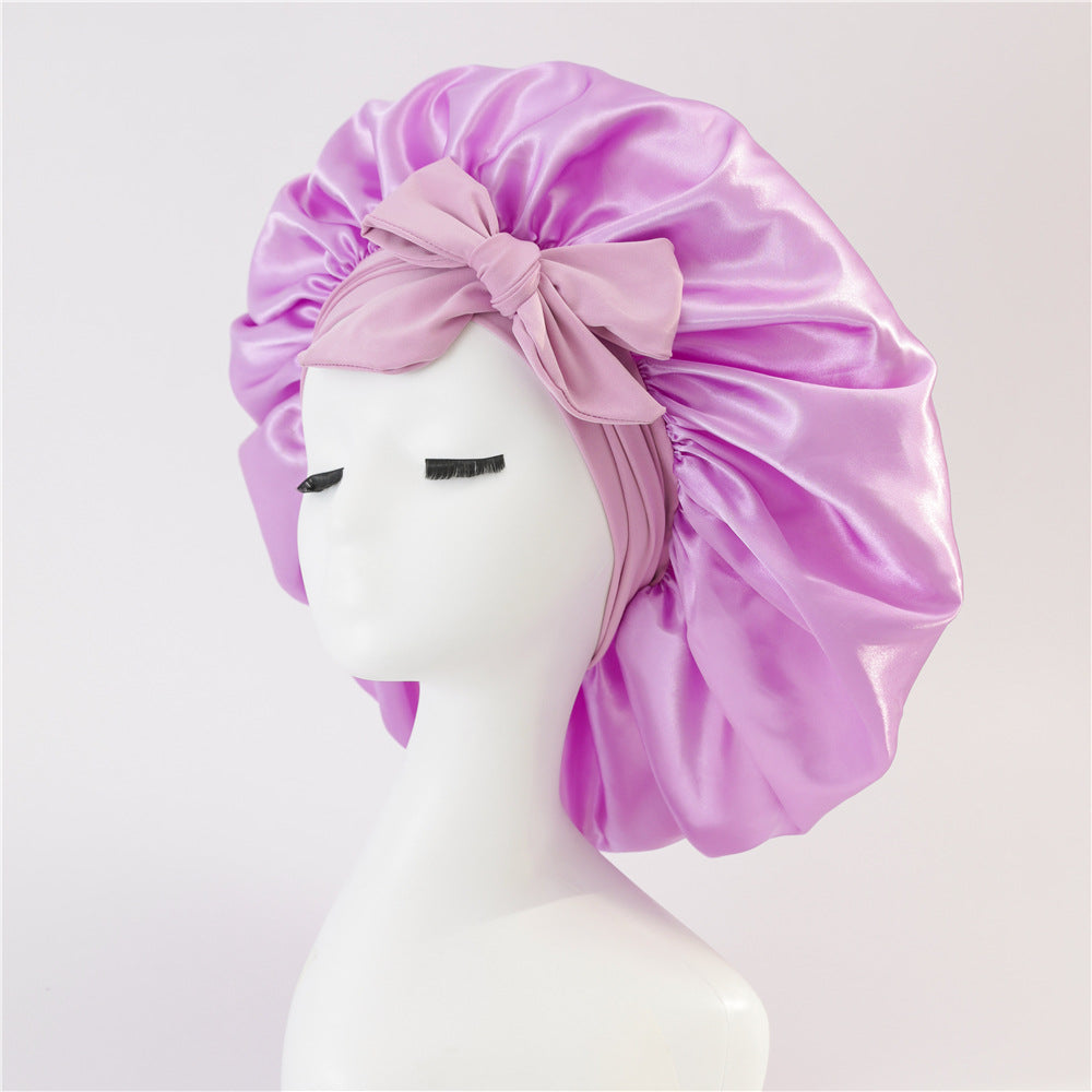 Elastic ribbon bow color Ding round hat solid color night cap wide-brimmed beauty hairdressing head scarf hat