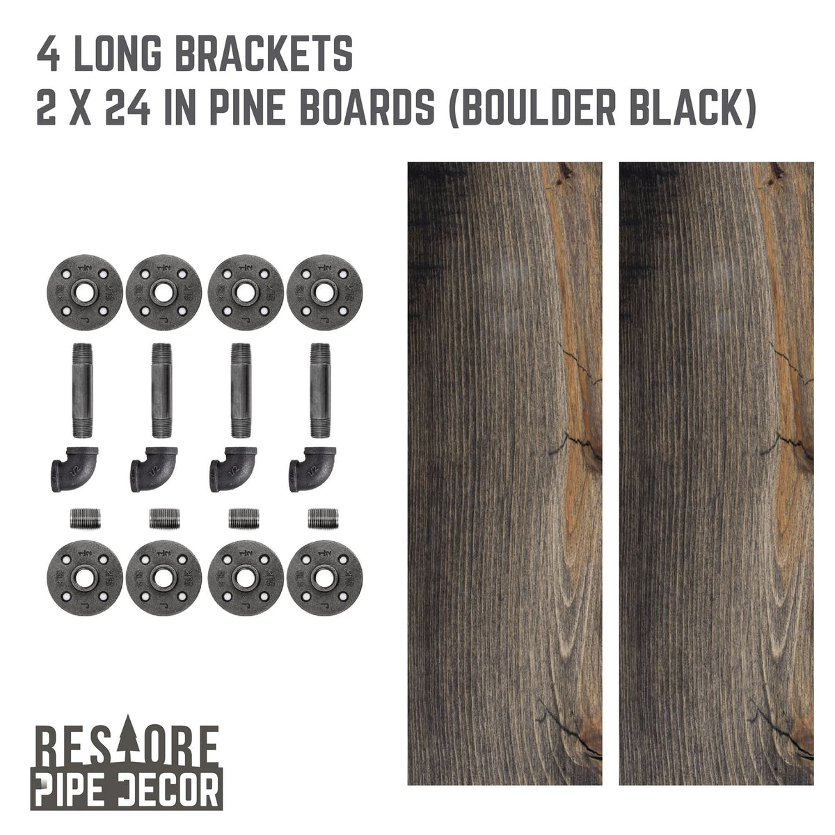 RESTORE Boulder Black 24 in. Shelves with L-Shaped Brackets