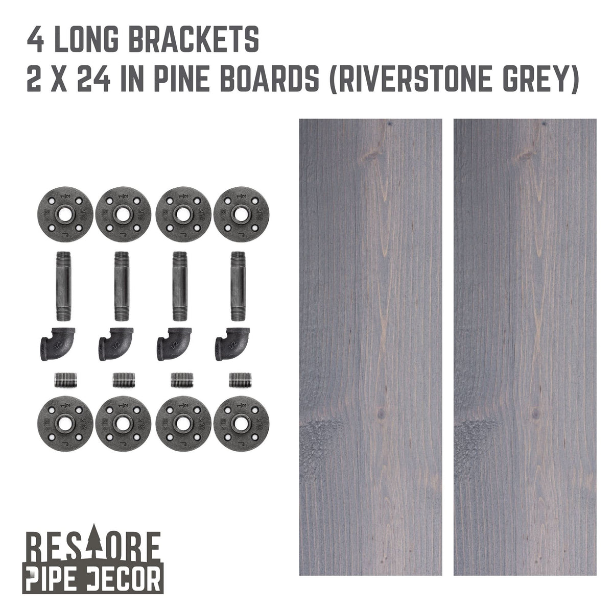 RESTORE Riverstone Grey 24 in. Shelves with L-Shaped Brackets