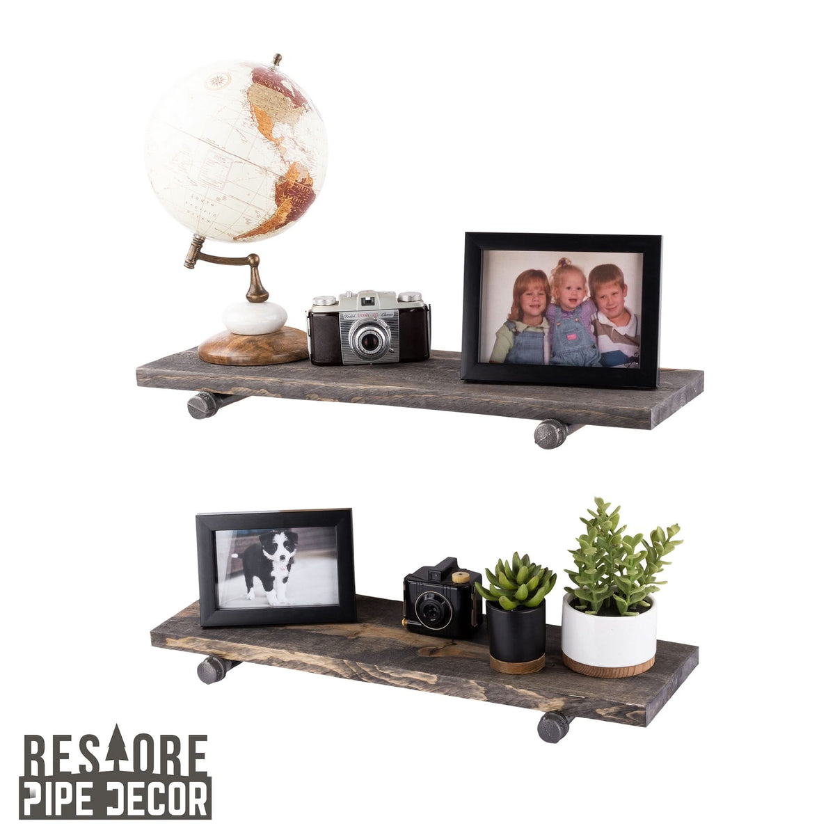 RESTORE Boulder Black 24 in. Shelves with Straight Brackets