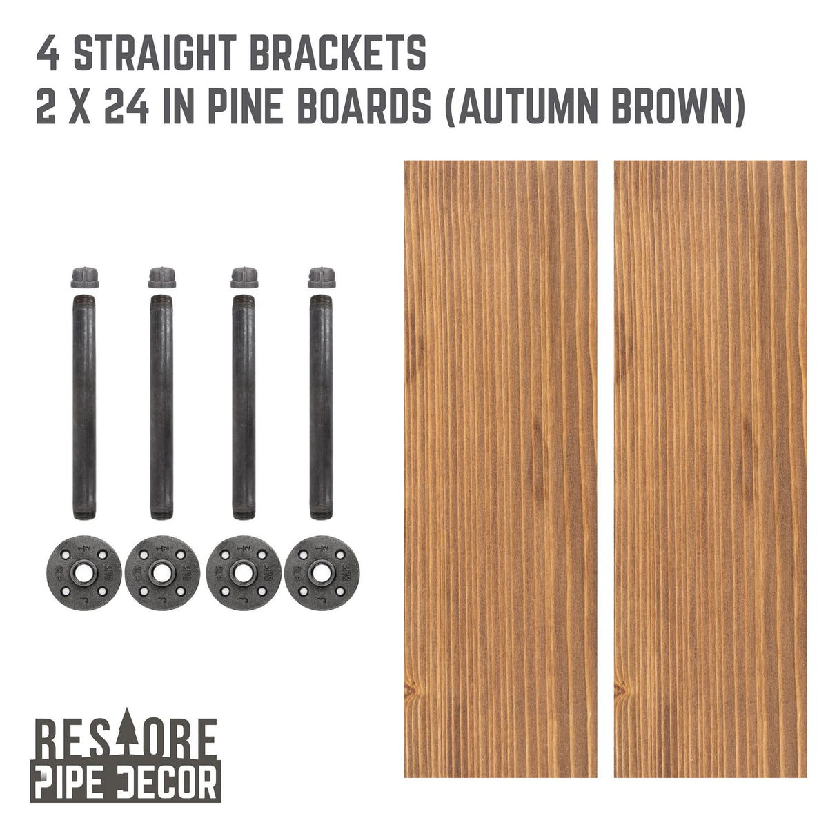 RESTORE Autumn Brown 24 in. Shelves with Straight Brackets