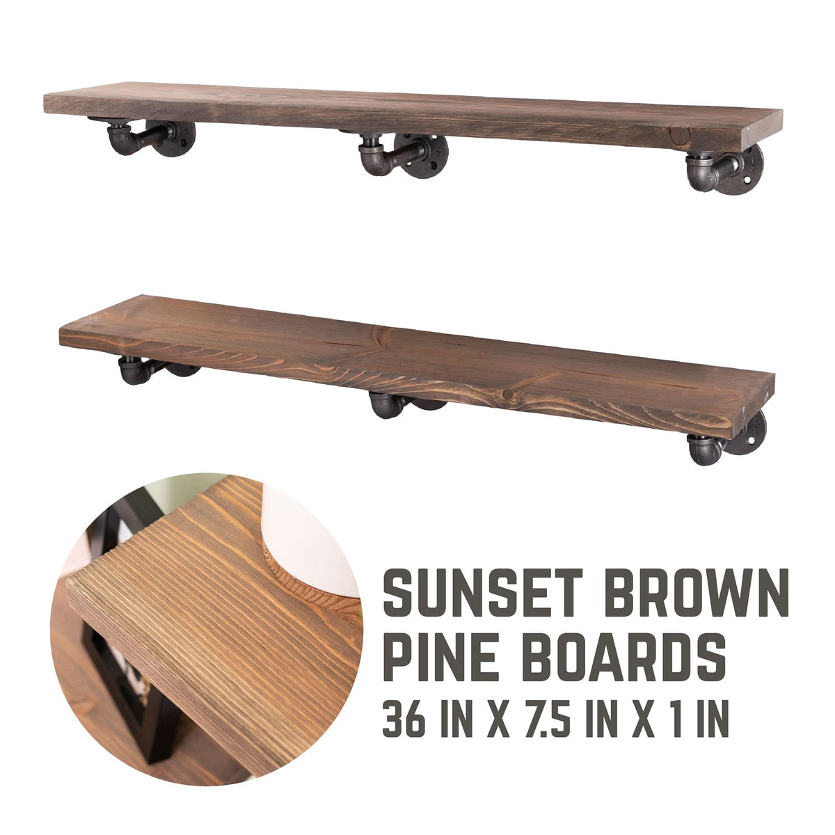 RESTORE Sunset Brown 36 in. Shelves with L-Shaped Brackets