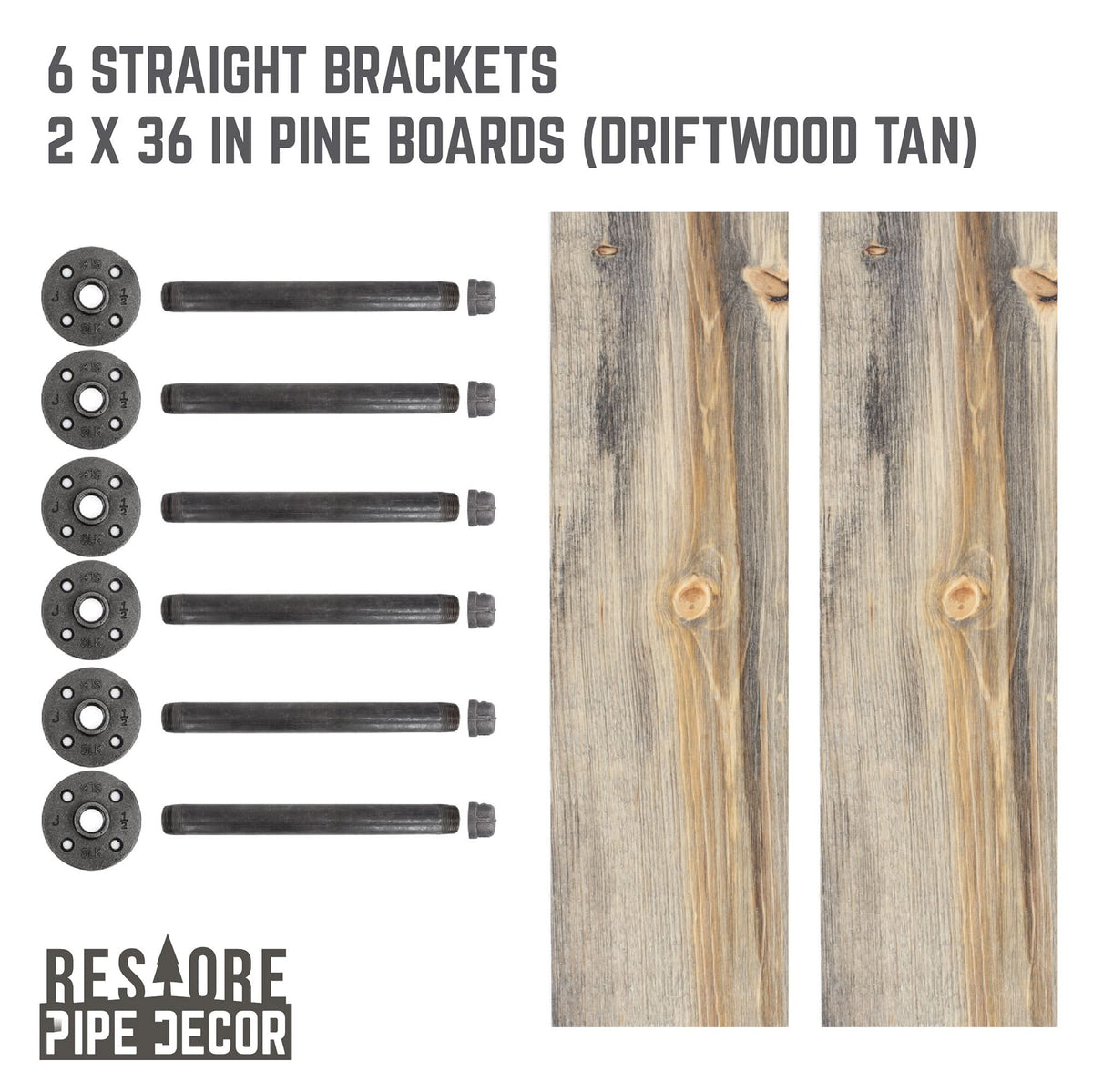 RESTORE Driftwood Tan 36 in. Shelves with Straight Brackets