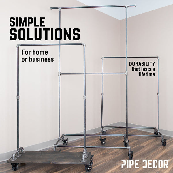59 ½ in. Rolling Single Rod Clothing Rack with Wood Shelf, Boulder Black