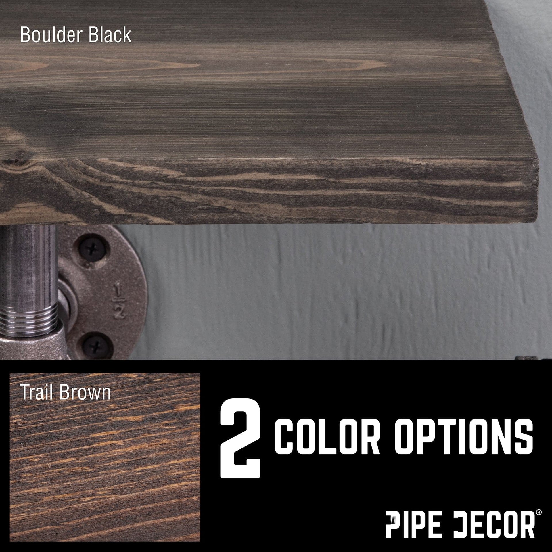 6 in. Wall-Mounted Pipe Toilet Paper Holder with Wood Shelf, Boulder Black
