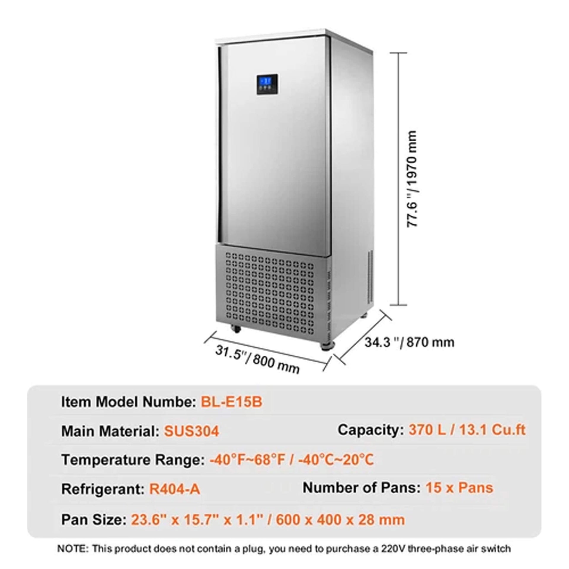 370L Commercial Freestanding Blast Freezer With 15 Trays For Chilling Seafood & Gelato (SAK98170)