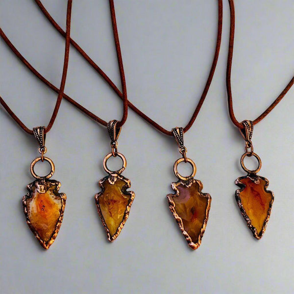 Leather Carnelian Arrowhead Necklace Courageous Spirit | By Blackbird & Sage