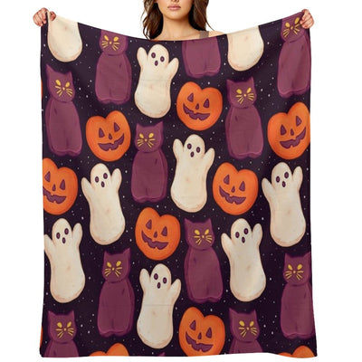 Halloween Marshmallows Dark Travel-friendly Throw Blanket