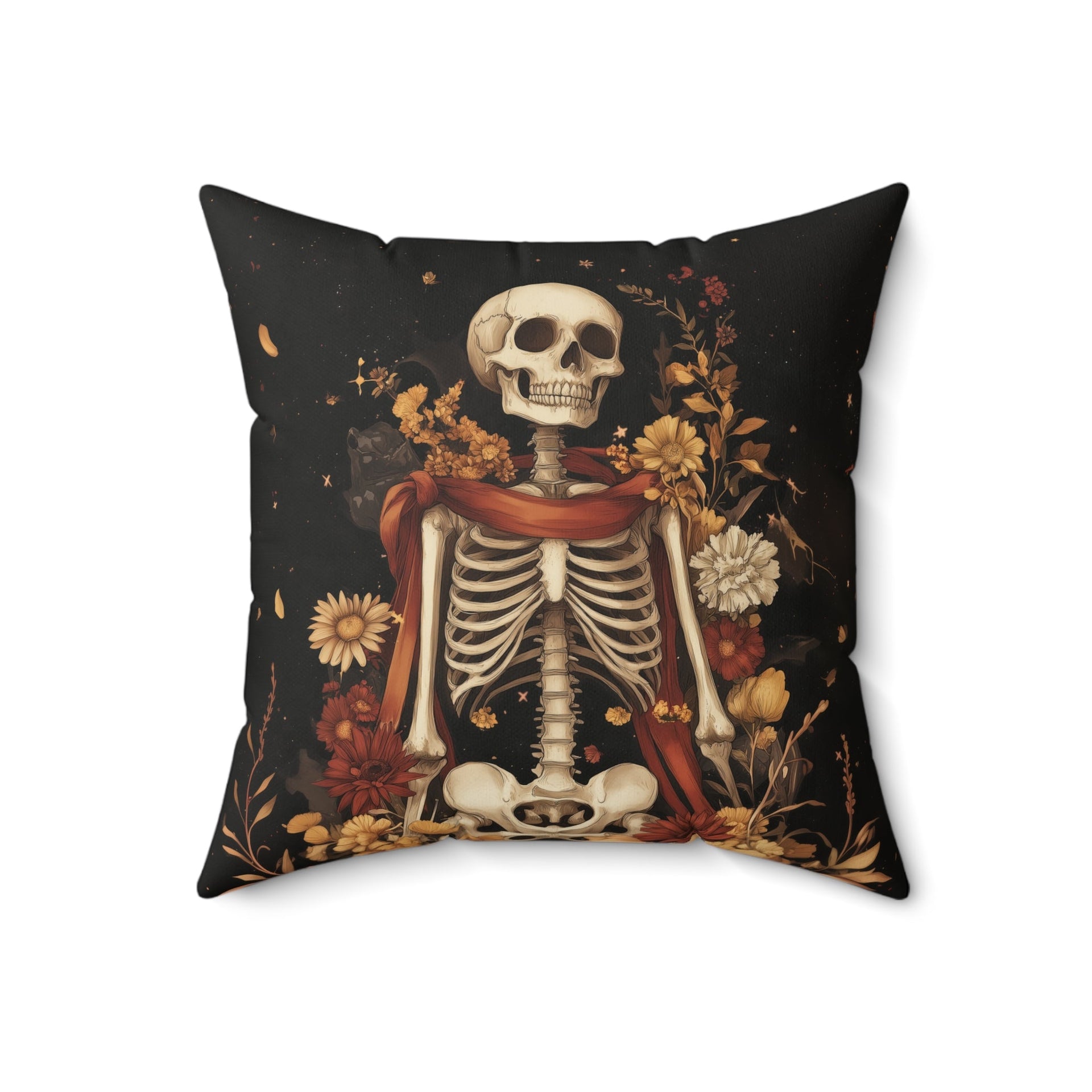 Microsuede Cushion / Halloween Art / Autumn Boho Skeleton