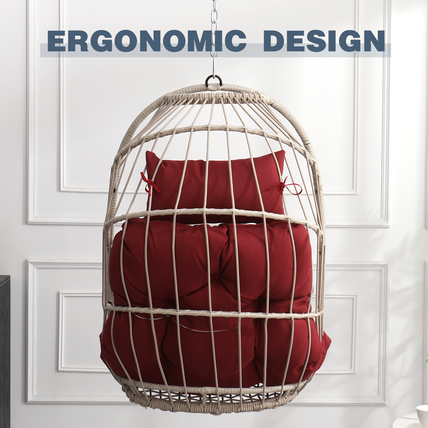 Outdoor Garden Rattan Egg Swing Hanging Chair PE Wicker Hanging Chair for Outdoor Patio