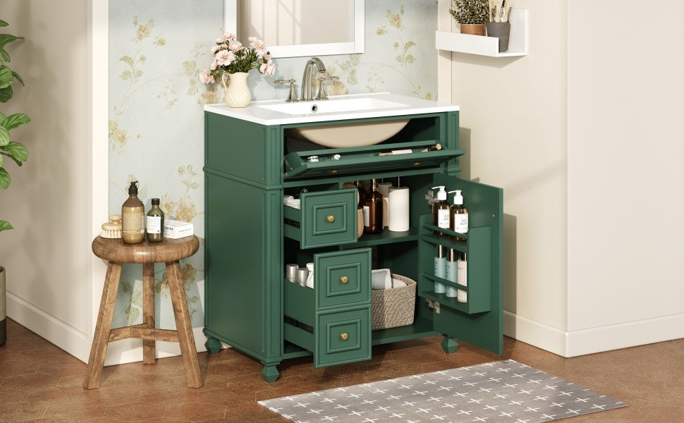 Bathroom Vanity with Ceramic Sink Basin, Cabinet with Soft-Close Doors and Organizer
