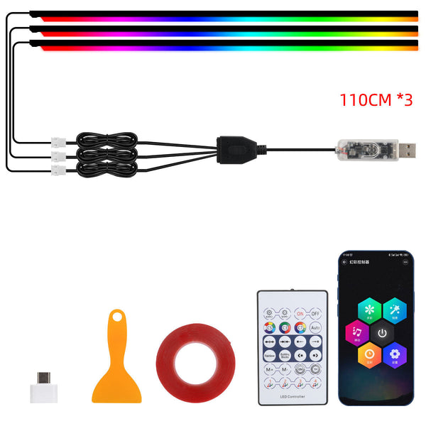 10 in 1 Car LED Acrylic Light Strip RGB Symphony Auto Interior Strip Lights Remote/APP Control Decorative Atmosphere Lamp