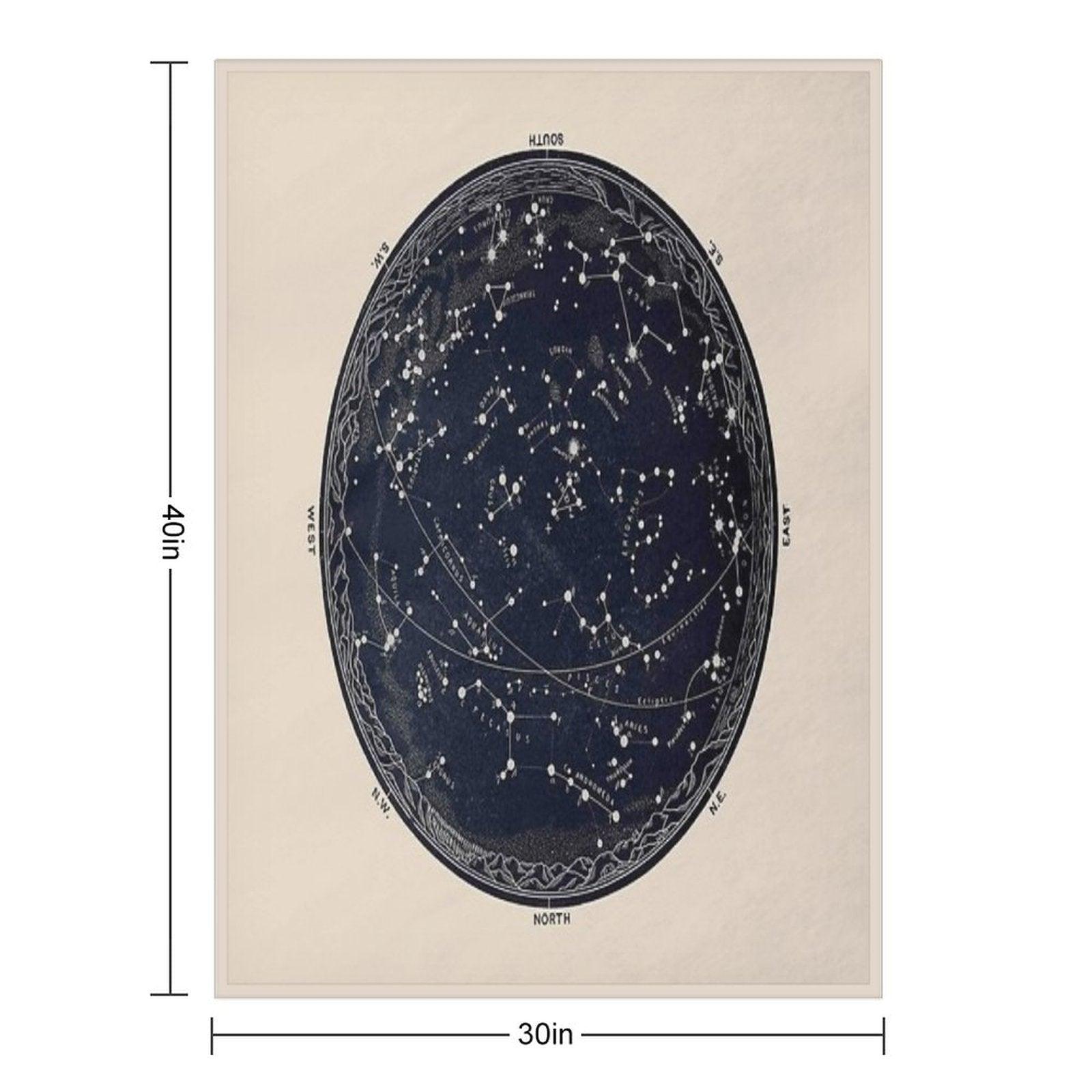 Antique Map of The Night Sky, 19th Century Astronomy Throw Blanket