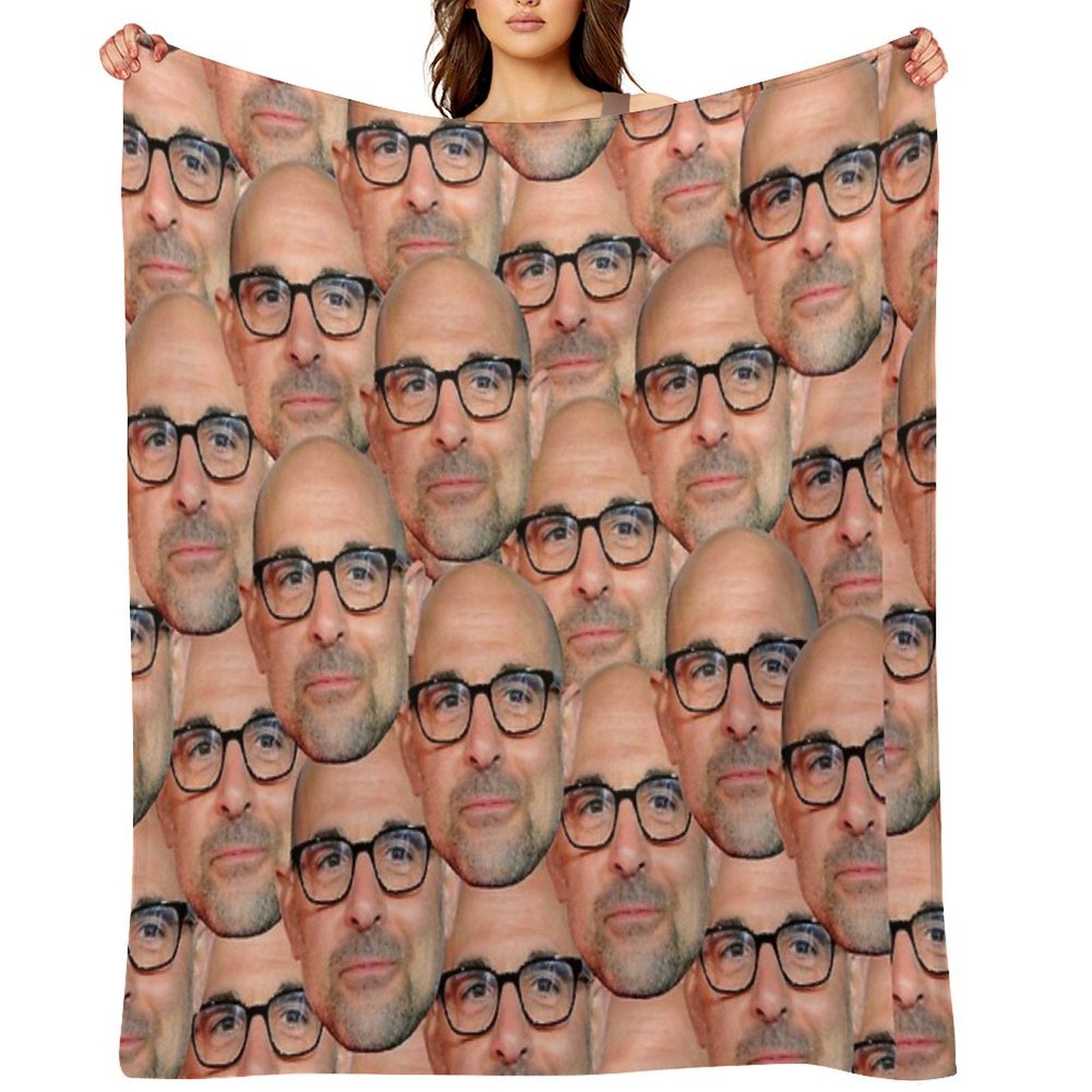 Stanley Tucci Head Design Machine-washable Throw Blanket