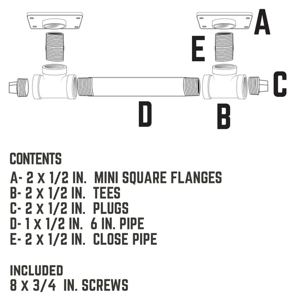 1/2 in. Tee Barn Door Handle, Mini-Square Flange – 10.75 in. L