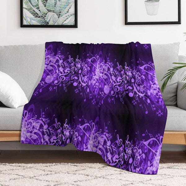 Purple Glow Music Notes Travel-friendly Throw Blanket