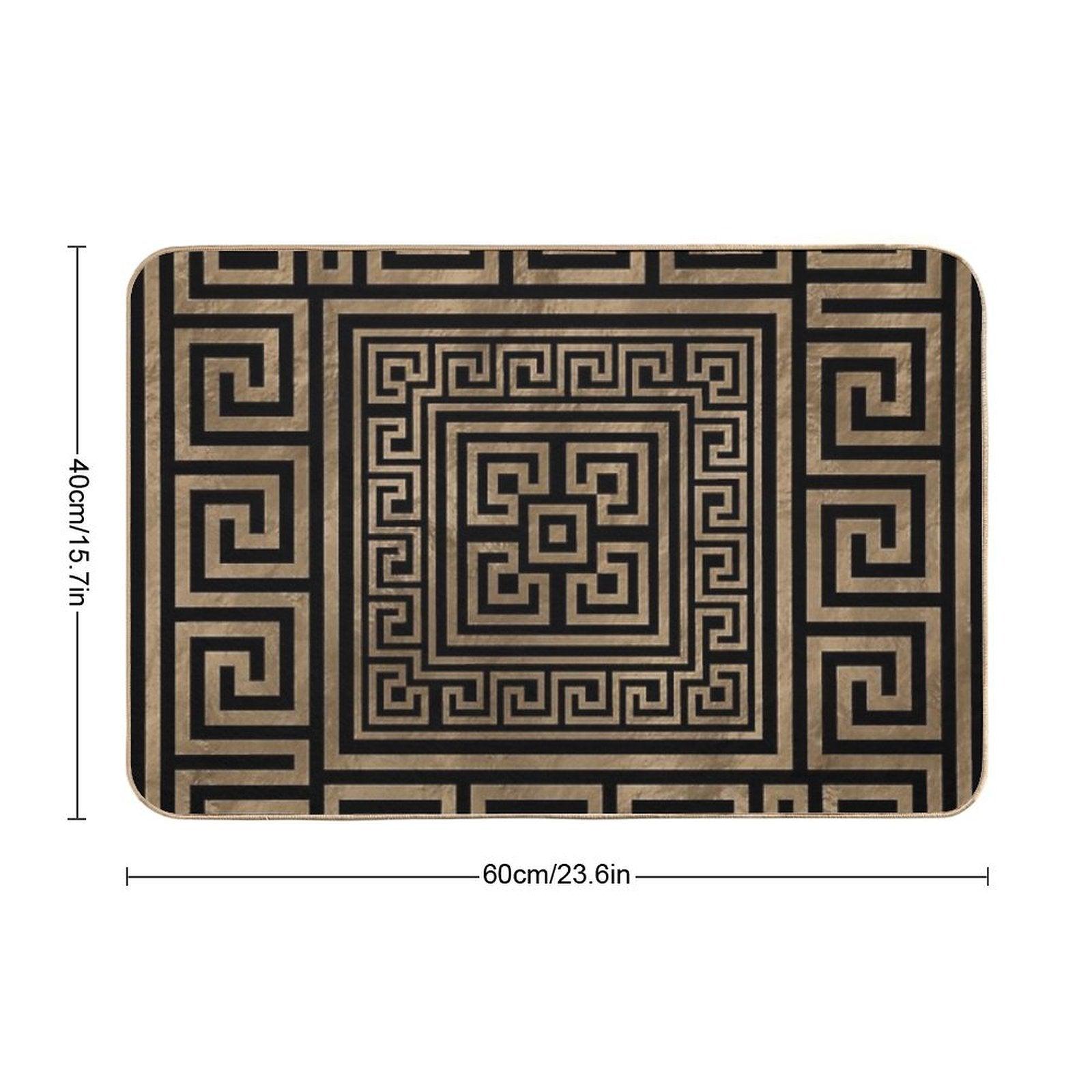 Greek Key Ornament - Greek Meander -Gold on Black Bath Mat