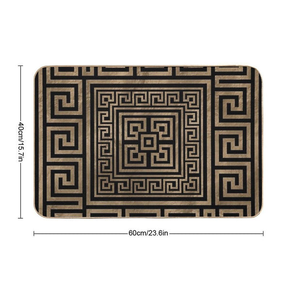 Greek Key Ornament - Greek Meander -Gold on Black Bath Mat