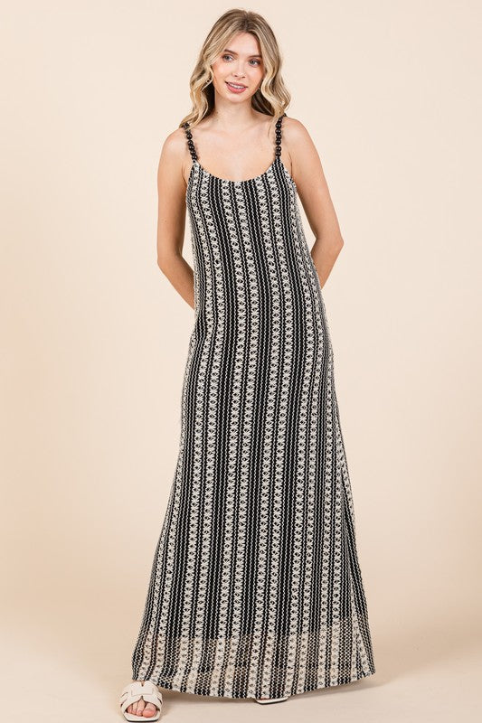 Plus Size Striped Scoop Neck Beaded Strap Maxi Cami Dress – Elegant and Stylish Cami Dress , Beaded Straps, and Flattering Scoop Neckline