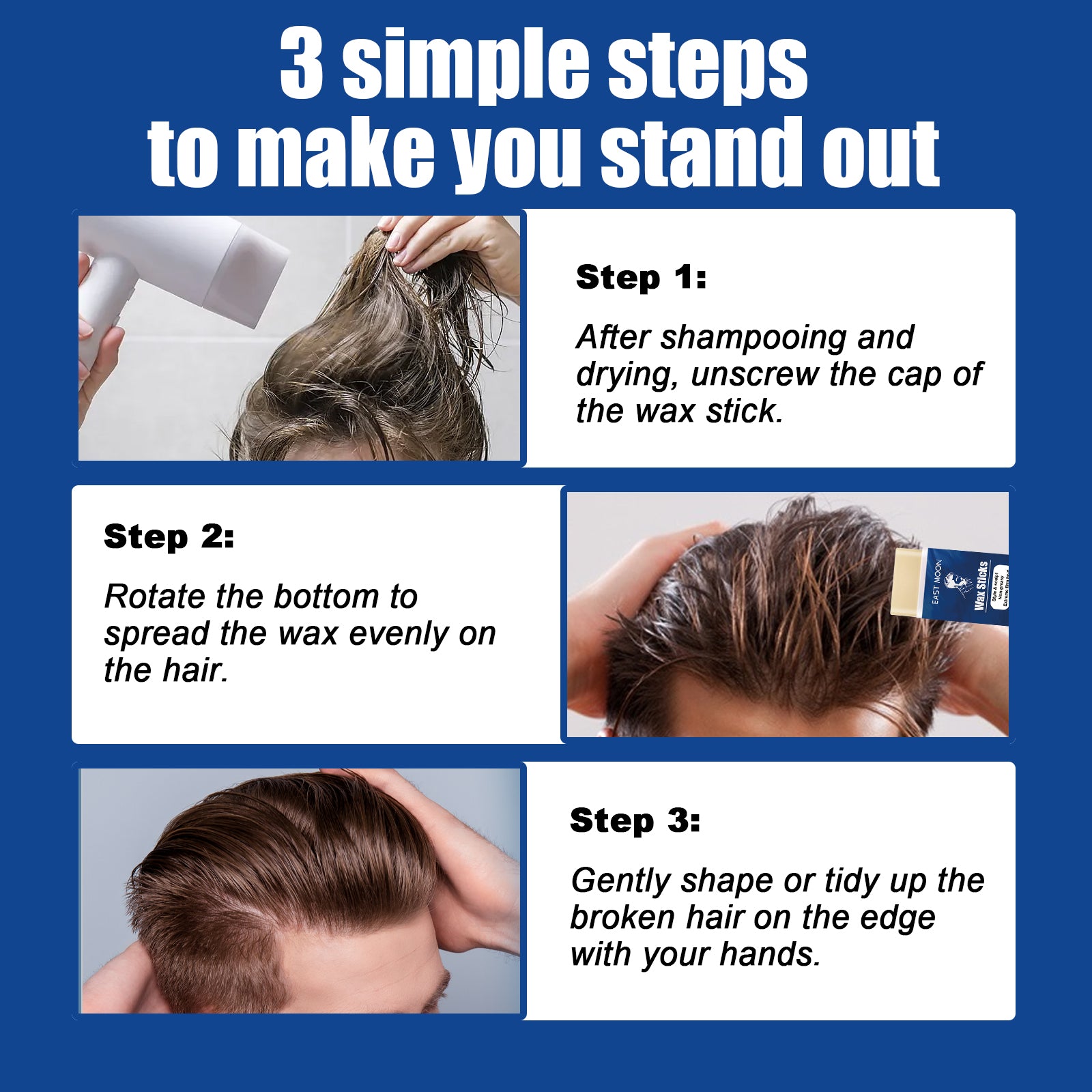 Men's Hair Wax Stick Broken Hair Care Lasting Styling Natural Fluffy Three-Dimensional Easy Styling Hair Wax Stick