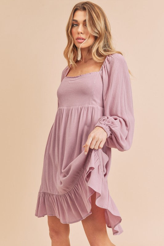 New Summer Ruffled Hem Square Neck Balloon Sleeve Mini Dress For Women - Trendy, Feminine & Chic with Playful Details
